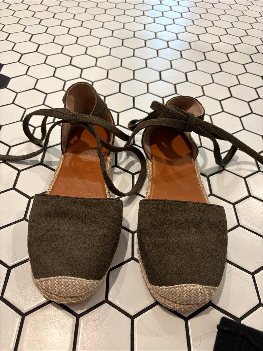 Olive Green Ankle-Tie Espadrille Flats